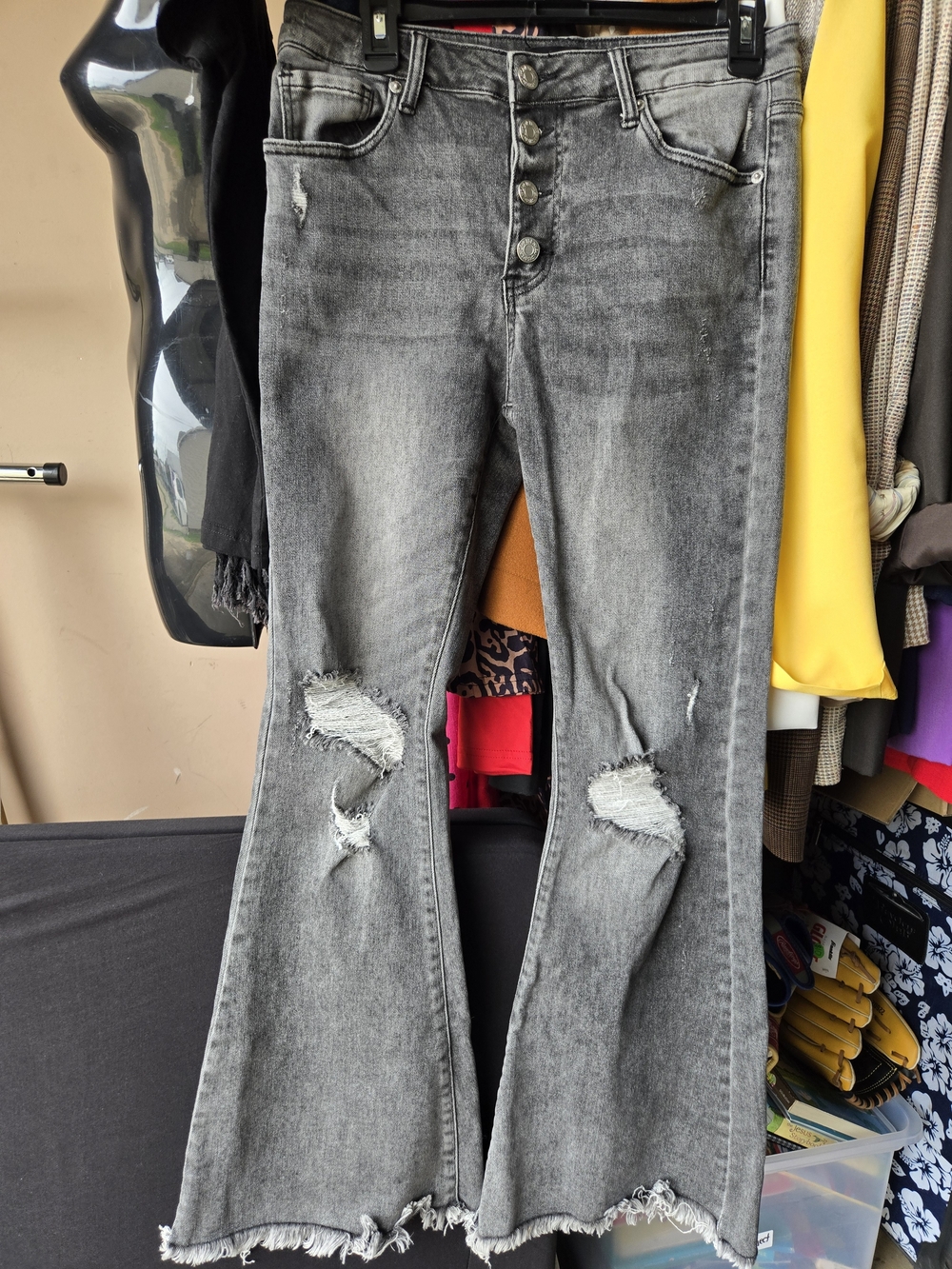 Women’s Grey Distressed Flare Jeans